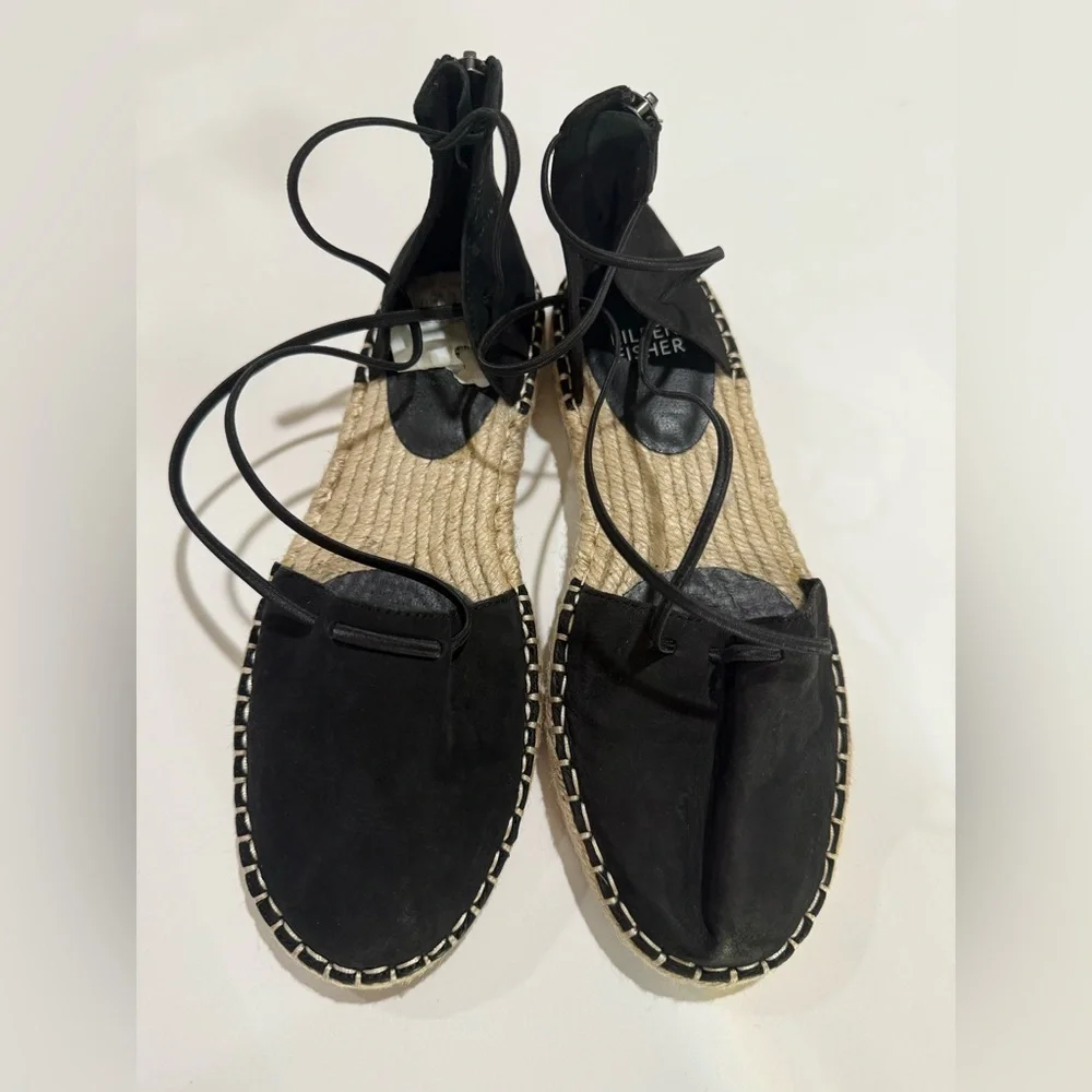 Eileen Fisher, black suede cross trap Spadrille. Flats 5.5 NWT.